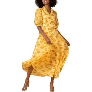NWT Abbey Glass Charlotte Yellow Floral Button Front Gown Midi Dress SMALL